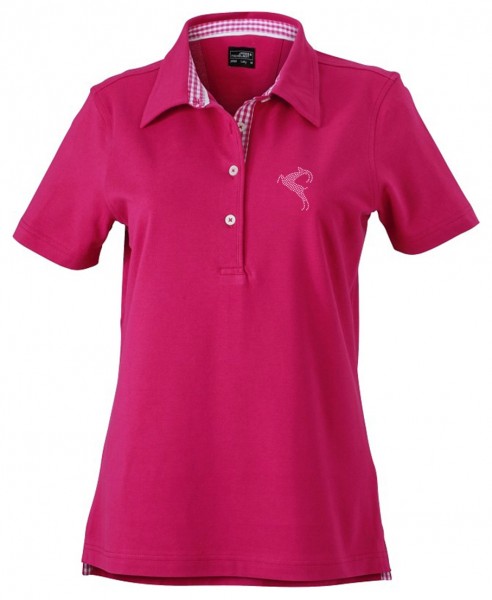Damen Polo - pink mit Swarovski-Applikation